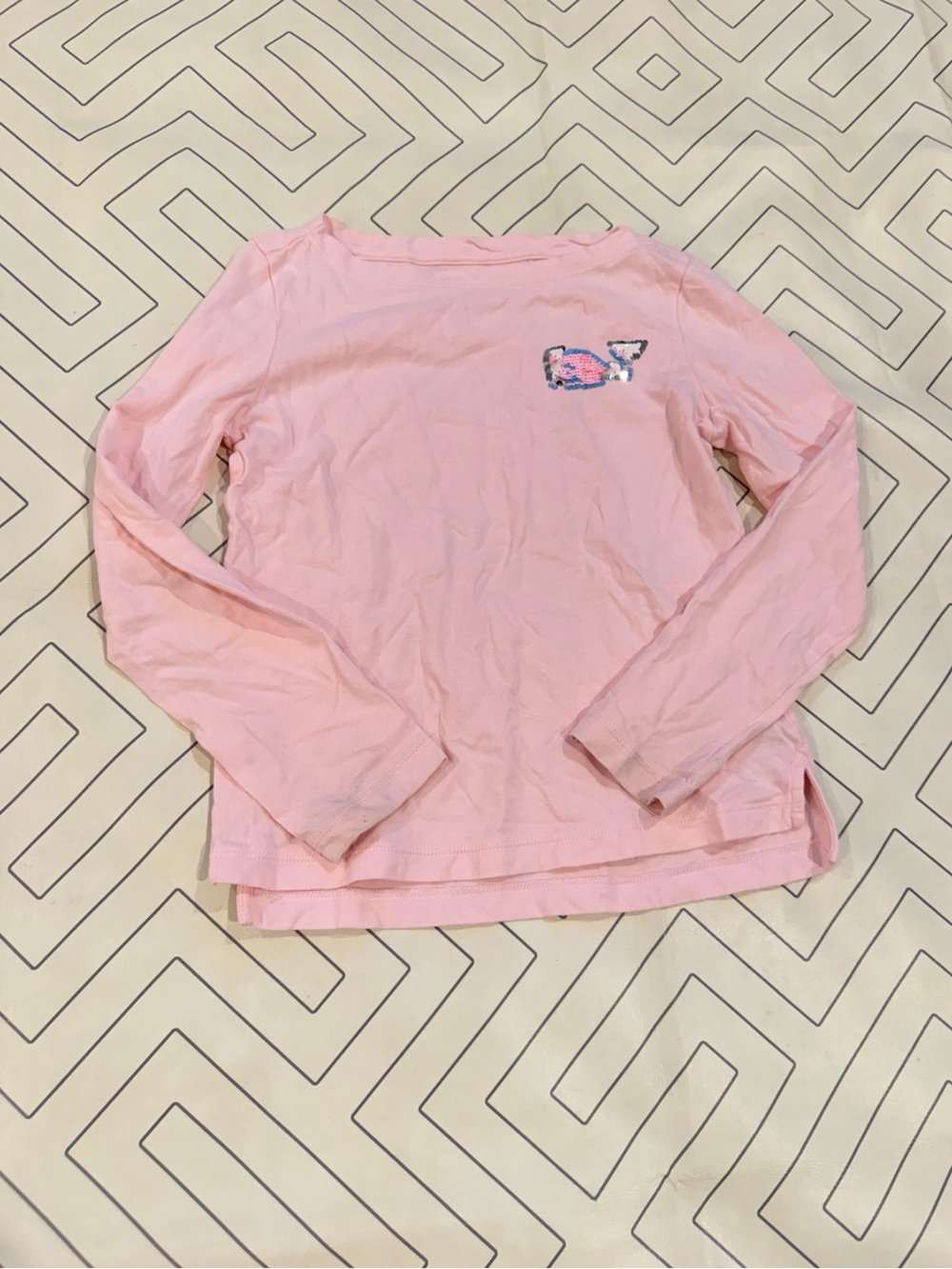 Vineyard Vines Pink Long-Sleeve Sequin Whale Tee